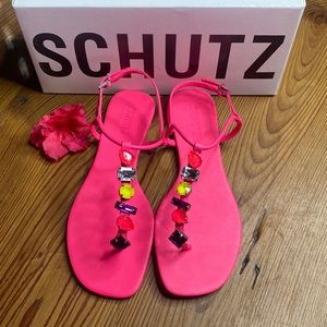 Schutz Womens Sandalia Salto Rasteiro Thong T-Strap Sandals Pink 8